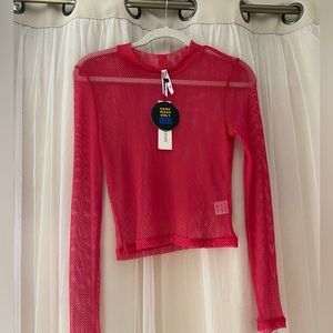 Hot pink fish net long sleeve top